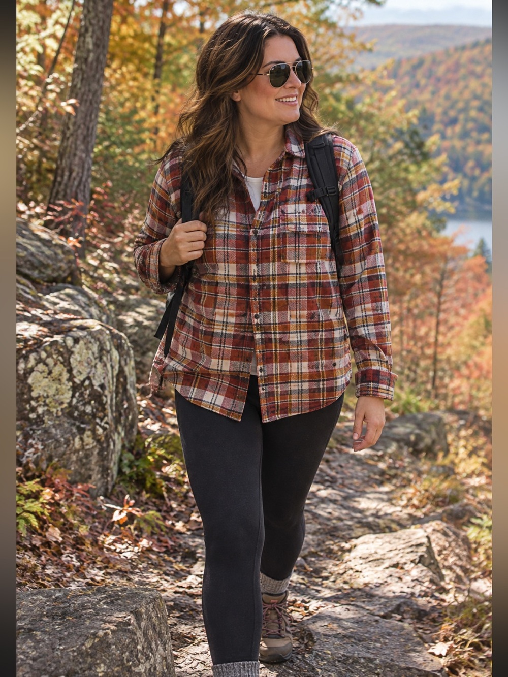 Prana Golden Canyon Flannel, Women’s Size Large in Rust Cotton